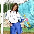 Sexy jav model Tina (aka Rio) Yuzuki nude outside playing football - image 