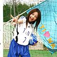 Sexy jav model Tina (aka Rio) Yuzuki nude outside playing football - image 