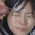 Yuki cute Japanese schoolgirl teen gets Bukkake face - image 