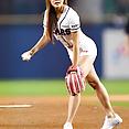 Korean baseball babe throws a pitch - image 