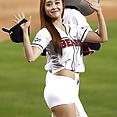 Korean baseball babe throws a pitch - image 