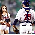 Korean baseball babe throws a pitch - image 