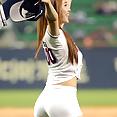 Korean baseball babe throws a pitch - image 