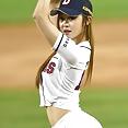 Korean baseball babe throws a pitch - image 