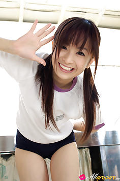 Hikari Yamaguchi with pigtails & tight shorts